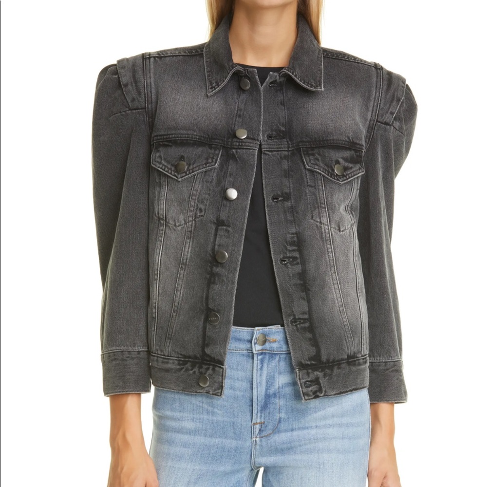 FRAME Rosette Puff Sleeve Denim Jacket in Black - NWT (M)